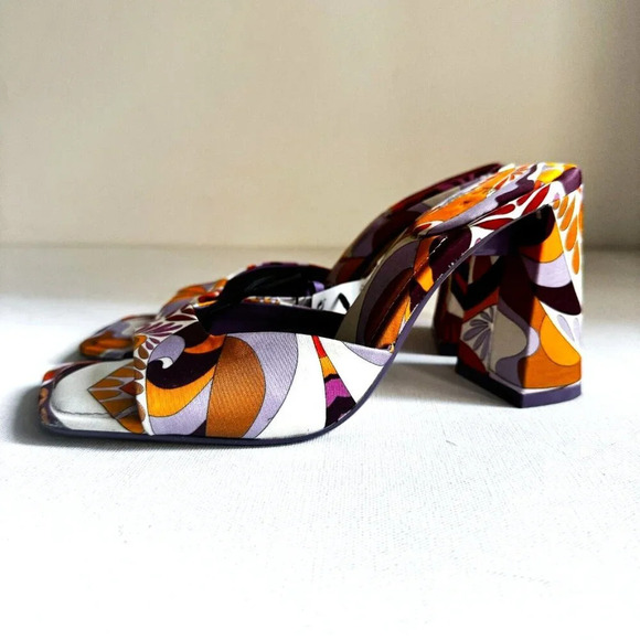 Zara Colorful Psychedellic Print Square toe Slides 36 - Picture 2 of 13
